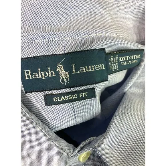3XLT Ralph Lauren Mens Tall Button Down Blue Oxford Shirt Classic Fit - Picture 7 of 8
